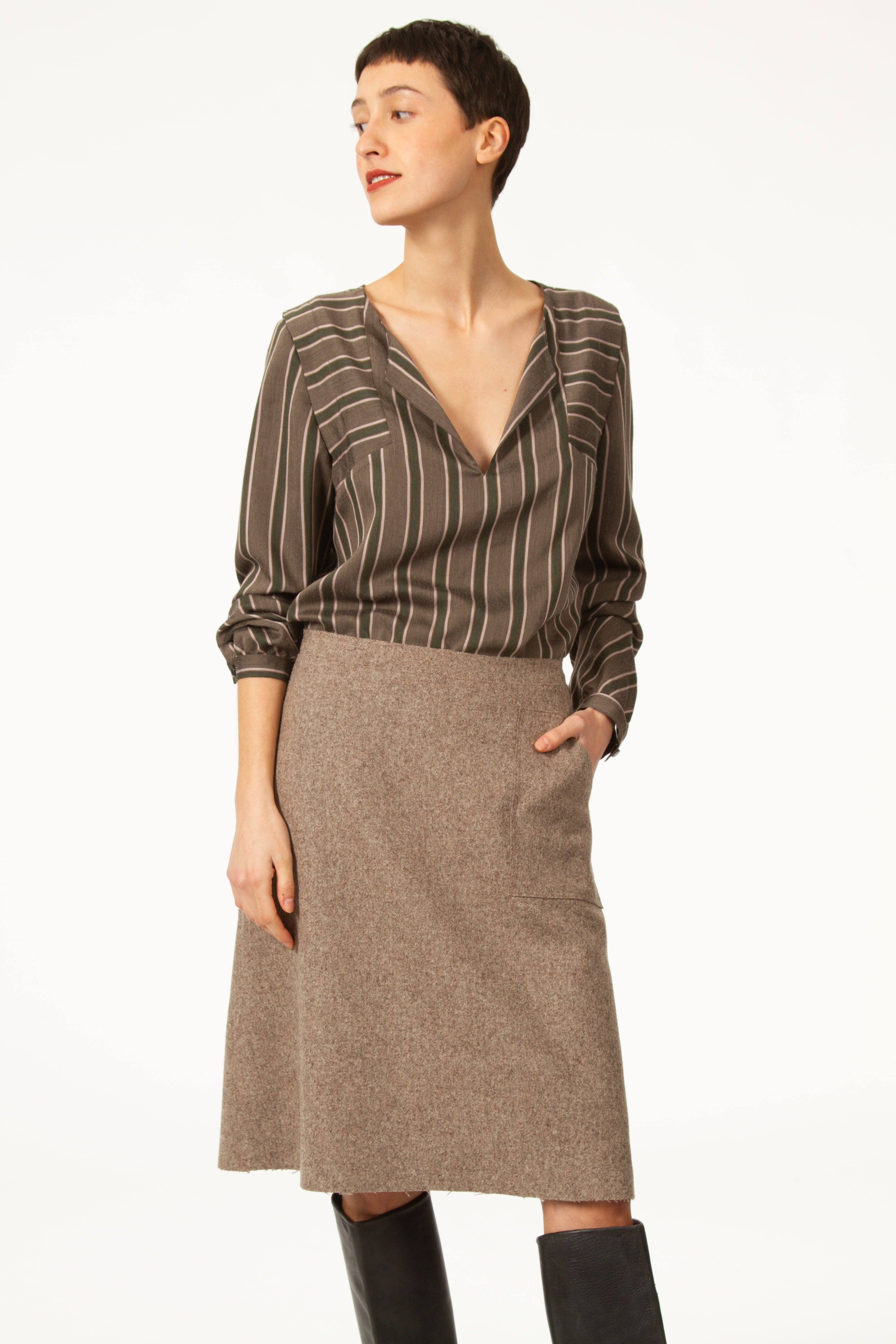 Top Haut Col V marron Femme mode anne willi